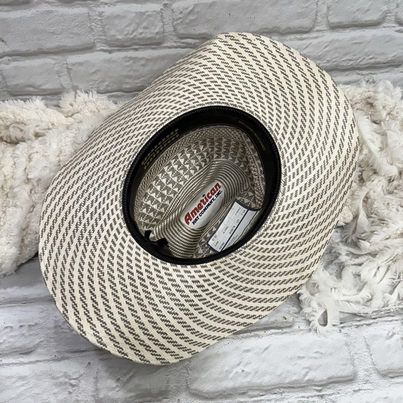 American Hat Company Cowboy Tone Geometric Vented Ivory  Rancher Straw Hat 7 1/4 - Picture 9 of 14